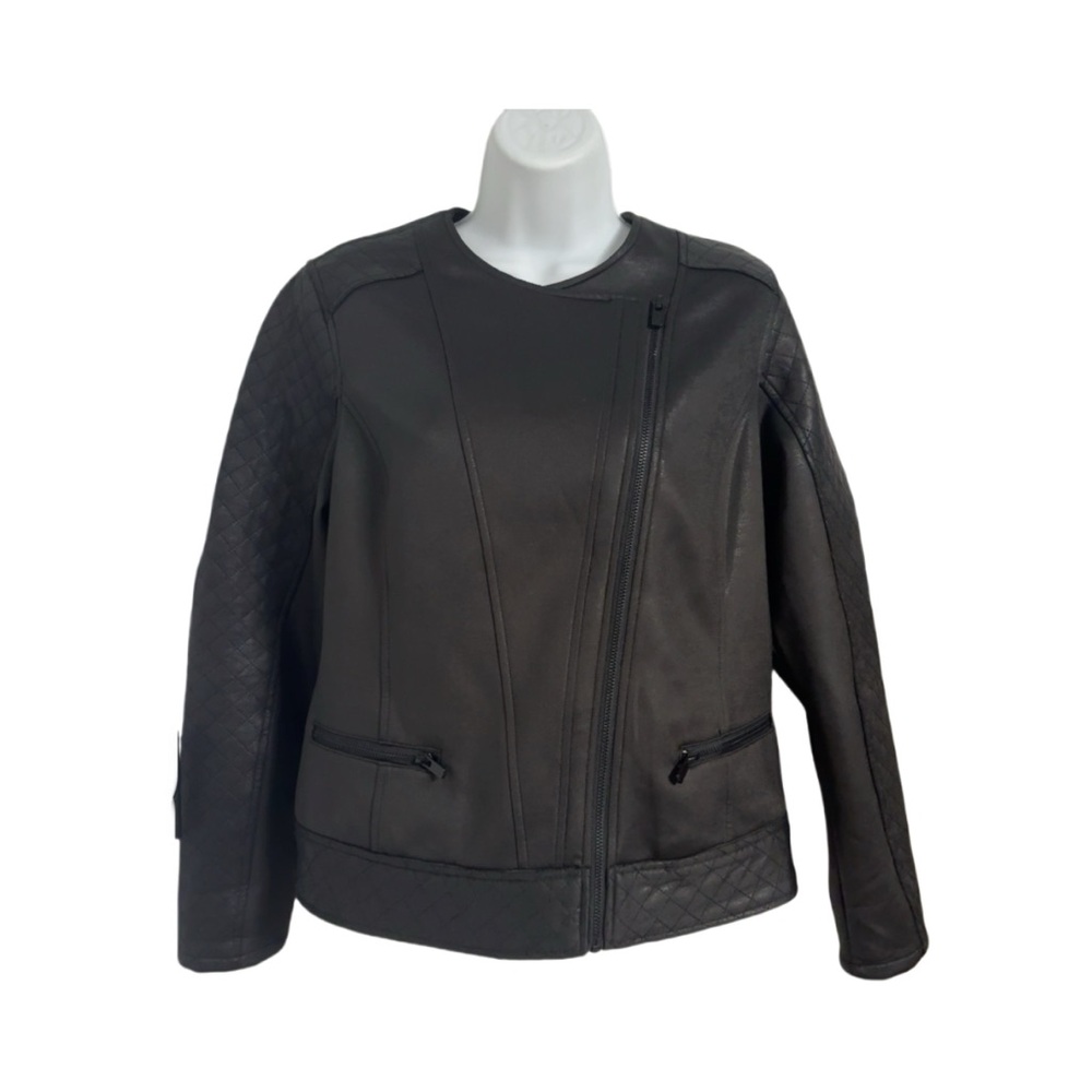 Liverpool Black Faux Leather Moto Bike Jacket Quilted Accents Size Medium Grunge